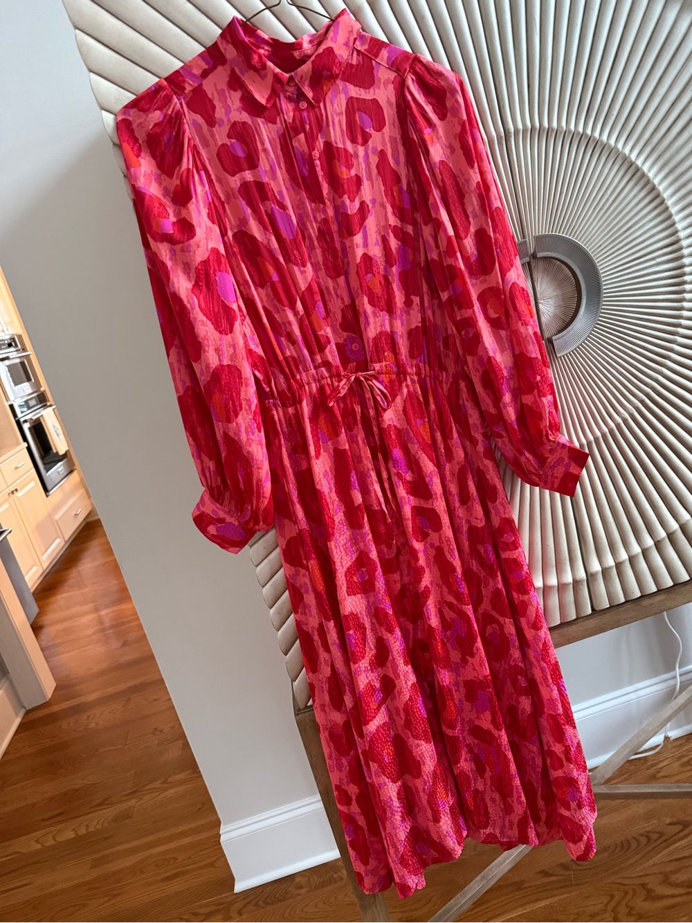 ESQUALO Hot Pink and Red Patterned Long-Sleeve Dress